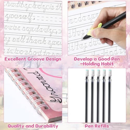 chiazllta 2 Pack Cursive Grooved Handwriting Workbooks Grooved Cursive Reusable Writing Practice Copy Books with Disappearing Ink Pens Learning Activities Supplies (Jokes Riddles&Inspiring Quotes) - style: Jokes Riddles&Inspiring Quotes
