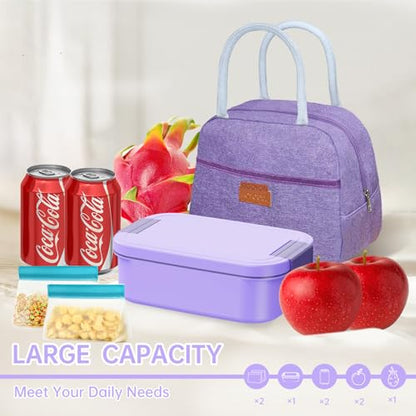 JBGOYON 4-in-1 Bento Box and Insulated Lunch Bag Set, Purple | 6-hour insulation, 7.5 L lunch bag, leakproof 1.9 L container with 2 sauce cups, fork and spoon, 2 snack bags, BPA-fre - color: Purple