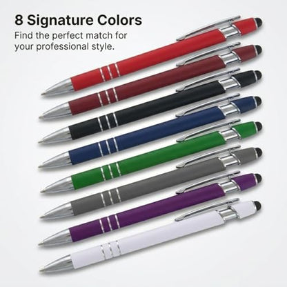 Ultima Softex Stylus Pen (5 Pack) – Soft‑Touch Rubberized Metal Pen with Touchscreen Stylus, Chrome Accents & Smooth Writing Cartridge – 5 Custom Engraved Promotional Pens - color: Black