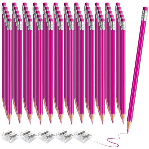 60 PCS Pink Pencils Bulk with Eraser, Pre-Sharpened HB Spring & Easter Pencils for Kids, School Supplies for Writing, Drawing & Easter Art Crafts (Pink) - color: pink