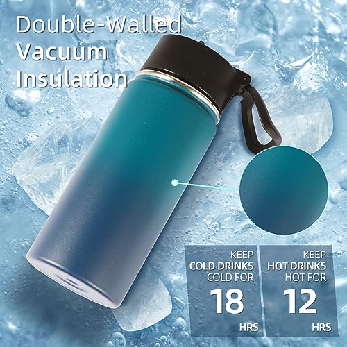 Volhoply Kids Insulated Water Bottle with Straw,16oz Stainless Steel Cold Water Bottles for School,BPA-Free Metal Wide Mouth Cups with Handle,Reusable Double Wall Vacuum Sport Flask(Dark Night,1) - color: Dark Night