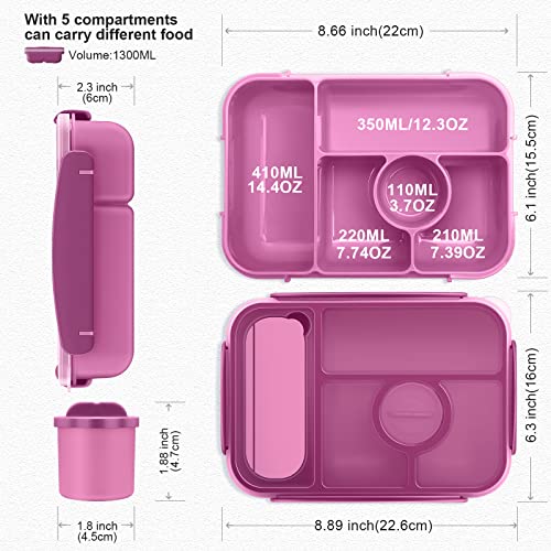 Amathley Bento Box Adult Lunch Box Kids,Lunch Containers for Adults/Kids/Toddler,5 Compartments Bento Lunch Box with Sauce Vontainers,Microwave & Dishwasher & Freezer Safe,BPA-Free (Purple) - color: Purple