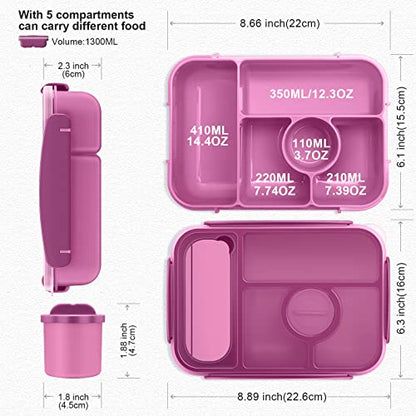 Amathley Bento Box Adult Lunch Box Kids,Lunch Containers for Adults/Kids/Toddler,5 Compartments Bento Lunch Box with Sauce Vontainers,Microwave & Dishwasher & Freezer Safe,BPA-Free (Purple) - color: Purple
