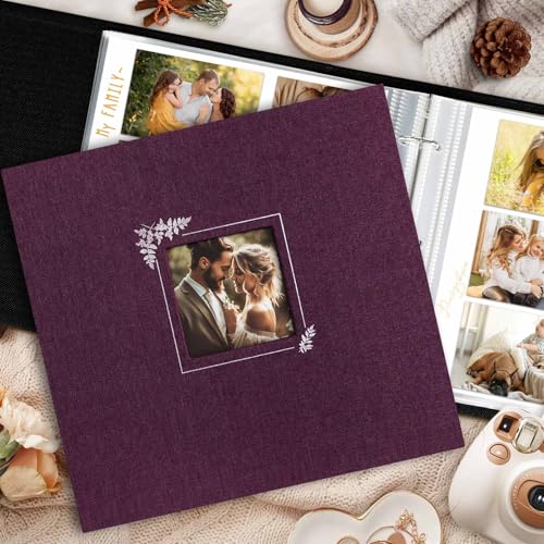 Lanpn 2 Packs Scrapbook Photo Album 12x12, Linen Window Design Cover Top Load 3 Ring Folder Binder Photo Book Photobook 12 x 12 inch with 30 Plastic Sleeves 60 Pages (Purple) - color: Purple, size: 12x12"/2PK