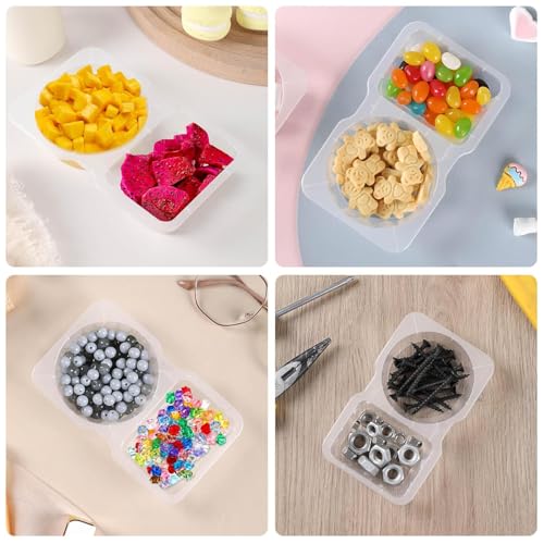 20 Pack Double Compartment Condiment Containers with Lids Reusable Leakproof Plastic Snack Containers for Sauce Dip Dressing Travel and Sampling Clear To-Go Dual Compartment Food Storage (Clear-20Pcs)