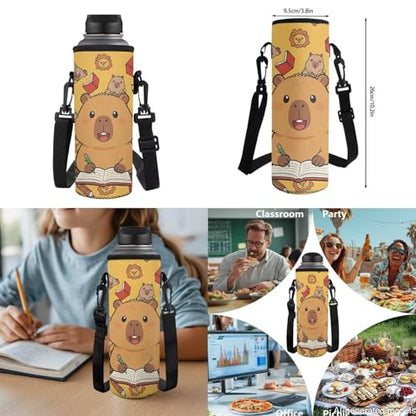 6-12 Girls School Bookbag Set with Insulated Lunch Box, Pencil Case & Water Bottle Holder - Cute Studying Capybara Lightweight Daypack for Back to School Season - color: Studying Capybara