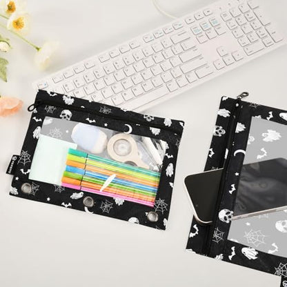 Halloween Ghost Gothic Pencil Pouches for 3 Ring Binder, Zipper Binder Pencil Case, 2 Pack Clear Window Case Bag for Office Organizers - color: Halloween Ghost