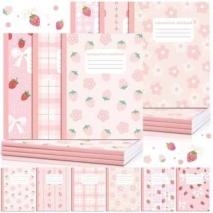 Harloon 6 Pack Composition Notebooks Wide Ruled Bulk Cute Pink Composition Notebook 110 Page 7-1/2" x 9-3/4" Kawaii Aesthetic Journal Back to School Gift for Classroom Office First Day of School - style: Kawaii