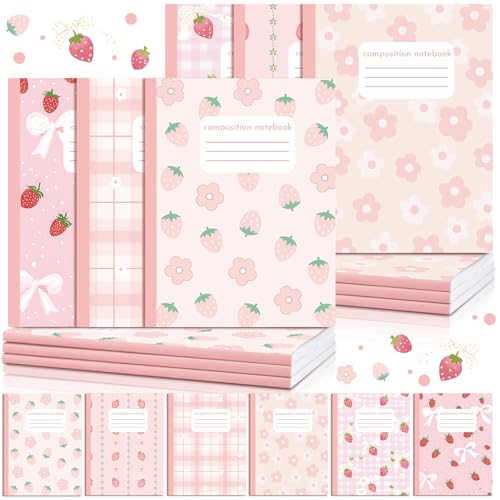 Harloon 6 Pack Composition Notebooks Wide Ruled Bulk Cute Pink Composition Notebook 110 Page 7-1/2" x 9-3/4" Kawaii Aesthetic Journal Back to School Gift for Classroom Office First Day of School - style: Kawaii