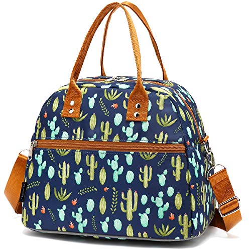 FlowFly Insulated Lunch Bag With Shoulder Strap for Women, Men, and Kids, Large and Reusable, Handle, Freezable Work and School Travel Tote and Meal Prep Organizer,Cactus - color: Cactus