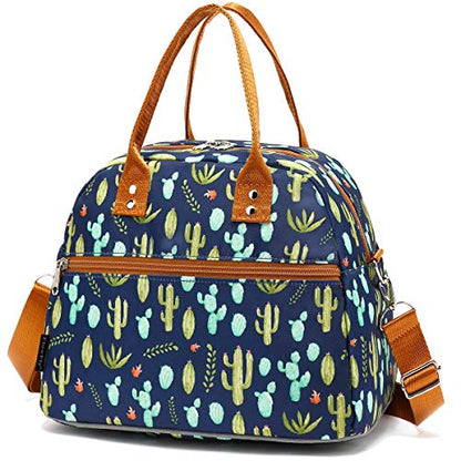 FlowFly Insulated Lunch Bag With Shoulder Strap for Women, Men, and Kids, Large and Reusable, Handle, Freezable Work and School Travel Tote and Meal Prep Organizer,Cactus - color: Cactus