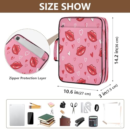 Expanding File Folder with 3 Ring Binder,Red Lips Zipper Binder Organizer Multiple Pockets Sheet Protector for School Office Home
