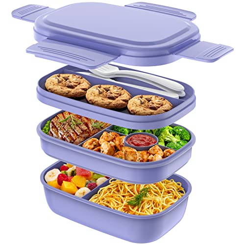 HOMETALL Stackable Bento Box for Adult Kids, Large Capacity 1900ml , Leak-Proof Lunchbox Containers with Utensil Set for Dining Out, Work, Picnic, School - color: Macaron