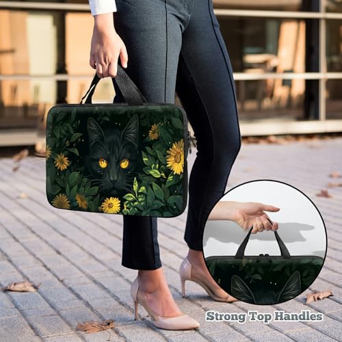 Universal Laptop Sleeve Tablet Case 12 inch, Black Cat Sunflowers Slim Carrying Case Durable Handbag Travel Laptop Bag for Surface Pro 9 8 7/Laptop Go 2 3, MacBook Air 11/12 - color: Black Cat Sunflowers, size: 12 inch
