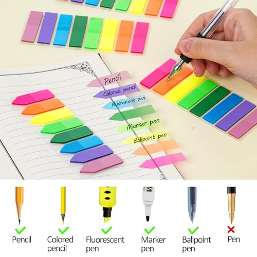 2000Pcs Page Markers Bright Sticky Tabs Translucent Arrow Flags Sticky Notes Flags Fluorescent Index Stickers for Textbooks Studying Work Organization