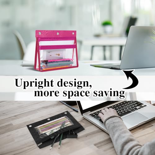 Pencil Pouch for 3 Ring Binder with 1.5 inch Expandable Large Capacity, Double Pockets Zipper Pencil Case, Pencil Binder Pouch for School Office Home, Rosy - color: rosy