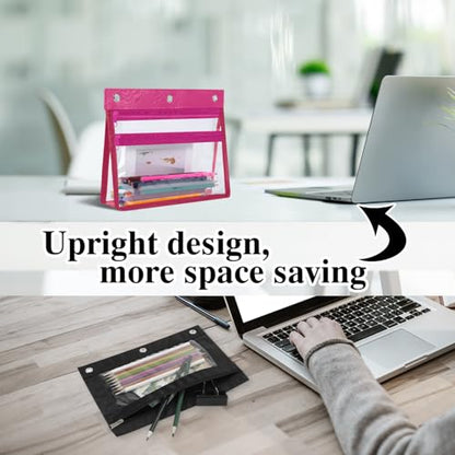 Pencil Pouch for 3 Ring Binder with 1.5 inch Expandable Large Capacity, Double Pockets Zipper Pencil Case, Pencil Binder Pouch for School Office Home, Rosy - color: rosy