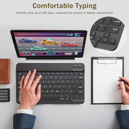 Rechargeable Bluetooth Keyboard and Mouse Combo, Universal Ultra-Slim Wireless Keyboard Mouse Set for Android Windows iPad iPhone Samsung Tablet Portable Compact Keyboard Set (Black) - color: Black