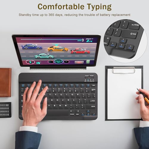 Rechargeable Bluetooth Keyboard and Mouse Combo, Universal Ultra-Slim Wireless Keyboard Mouse Set for Android Windows iPad iPhone Samsung Tablet Portable Compact Keyboard Set (Black) - color: Black