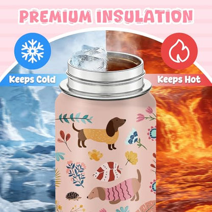Dachshund Gifts for Women Girls, 18oz Dachshunds Water Bottle with 2 Lids (Spout and Straw Lid), Insulated Stainless Steel Wiener Dog Tumbler Cup, Puppy Lover Gift for Dackel Owner Dog Mom - color: Dachshund