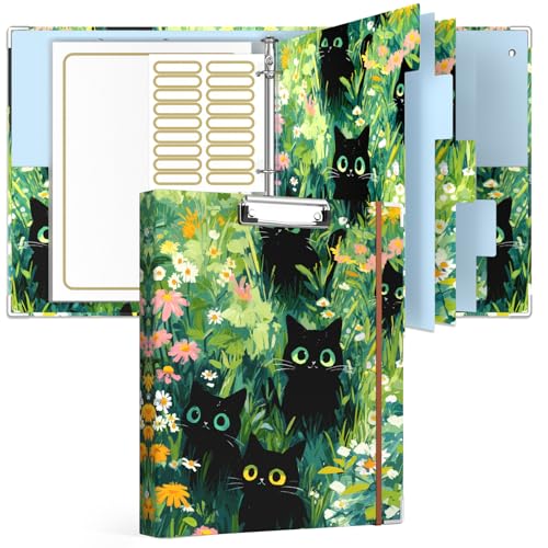 Rouidr 3 Ring Binder with clipboard, 1 inch 8.5 x 11 in Letter Size View Binders Organizer with Dividers Tabs & Clear Sleeves, School Supplies, Office Supplies - color: Black Cats, size: 1in(Letter Size)