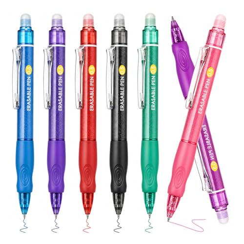 7 Pack Colored Erasable Gel Pens, 0.5mm Fine Point with Eraser, Erasable Pen Set for Note Taking, Planner Writing, Drawing