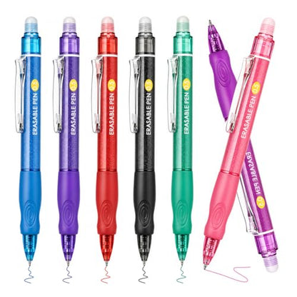 7 Pack Colored Erasable Gel Pens, 0.5mm Fine Point with Eraser, Erasable Pen Set for Note Taking, Planner Writing, Drawing