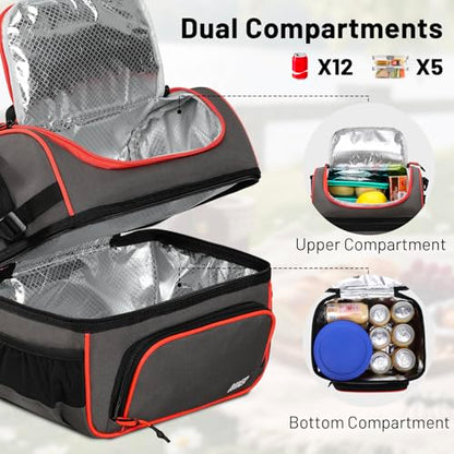 MIER 2 Compartment Lunch Bag Tote with Shoulder Strap for Men and Women Insulated Leakproof Cooler Bag, Grey/Orange - color: Grey/Orange
