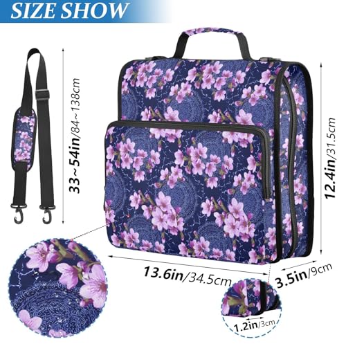 3 Ring Zipper Binder Purple Cherry Blossoms Binders Bag with Shoulder Strap 500 Sheets Paper Organizer Trapper Keeper Documents Storage File Folder for School Office - color: A423