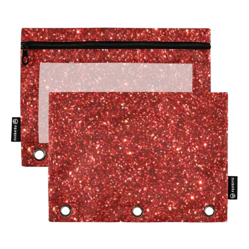 Binder Pouches,Red Glitter Pencil Pouch for 3 Ring Binder 2 Pack Clear Pencil Bag with Zipper for Office School Supplies - color: Multicolored 2