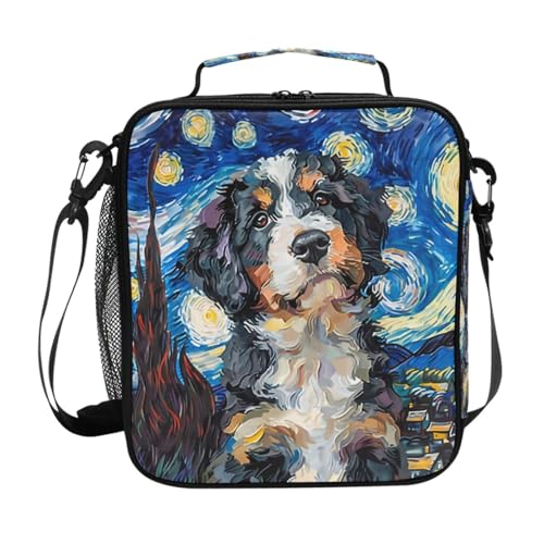 ALAZA Bernedoodle Dog Starry Night Lunch Box Insulated Lunch Bag Girls Lunch Cooler Bag Tote Freezable Shoulder Strap Lunchbox Thermal Meal Tote Kit for Girls School Picnic - color: Multi5