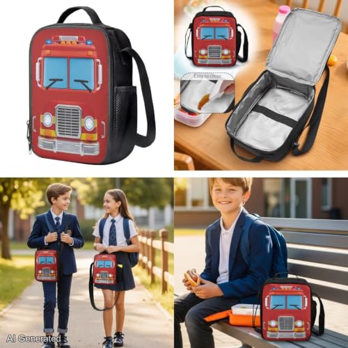Classic Fire Truck Backpack for Boys Girls Kids Backpack with Lunch Box Water Bottle Pouch and Zipper Pencil Case 4PCS Set Bookbag with Pockets for School 17 inch Large Capacity School Bag - color: Classic Fire Truck