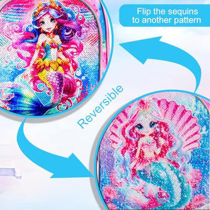 WZLVO 4PCS Rolling Backpack for Girls, Kids Mermaid Roller Backpacks with Wheels for Kids, Wheeled Bookbag Set for Toddler Elementary School - color: Mermaid Pink