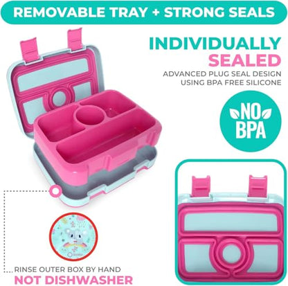 kinsho Bento Lunch Box for Kids Toddlers Girls, 4 Portion Sections Secure Lid, Microwave Safe BPA Free Removable Tray, Pre-School Kid Daycare Lunches Snack Container Ages 3 to 5, Pink Koala - color: Koala Bento