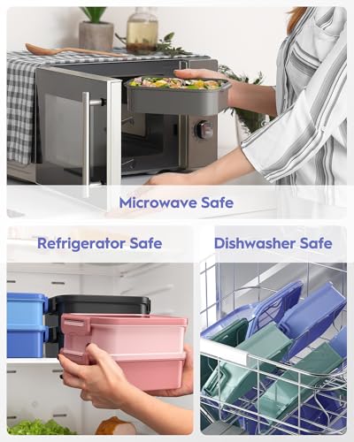 Adults Bento Box with Insulated Lunch Bag, 74oz Capacity 3 Stackable Leak-Proof Bento Box Built-In Utensil and Sauce, PFAS & BPA-Free, Microwave & Dishwasher Safe (Mist Purple) - color: Mist Purple