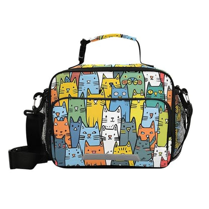 MNSRUU Student Lunch Bag Cute Cat Insulated DinnerTotes Picnic Bag Lunch Box with Adjustable Shoulder Strap for Teen Kids Adults - color: Cat I7925