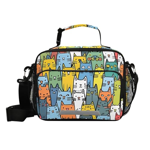 MNSRUU Student Lunch Bag Cute Cat Insulated DinnerTotes Picnic Bag Lunch Box with Adjustable Shoulder Strap for Teen Kids Adults - color: Cat I7925