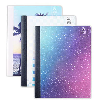 Yoobi 1-Subject 7.5 x 9.75 Composition Notebook Set – 3-Pack of Kids College Ruled & Wide Ruled Notebooks, Variety of Cute Designs – Gift for Kids & Tweens – 100 Sheets Each - color: multicolour, size: Pack of 3
