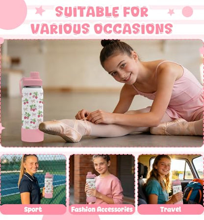 18oz Strawberry Water Bottle with 2Lids (Spout and Straw Lid), Insulated Stainless Steel Travel Bow Tumbler Cup, Strawberries Gifts for Women Teens Kids Girls - color: Strawberry