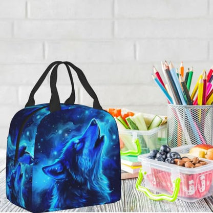 Blue Galaxy Wolf Lunch Box Insulated Meal Bag Lunch Bag Reusable Snack Bag Food Container For Boys Girls Men Women School Work Travel Picnic - color: blue galaxy wolf