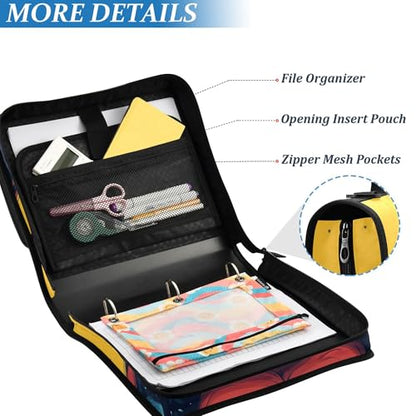 Funny Cartoon Mouth Zipper Binder with Shoulder Strap, 500 Sheets Capacity, Multiple Pockets 1.5Inch 3 Ring Zipper Binder - color: Funny Cartoon Mouth