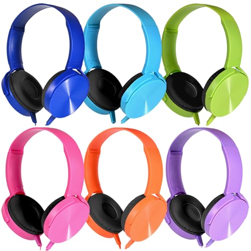 Kids Headphones Bulk 6 Pack for School Classroom Students, Wired Computer Headset Durable Class Set Earphones for Children Toddler Teens Boys Girls and Adult (HY450, 6 Mixed) - color: Mixed Colors, size: 6 Pack