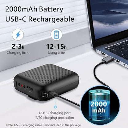 Bluetooth Voice Amplifier, Power Amplifiers, Portable Mini Wired Microphone Headset for Teacher Classroom & Outdoor Lectures, Teaching, Tour Guides, USB-C Rechargeable - 2000mAh, Black - color: Black-2000mAh