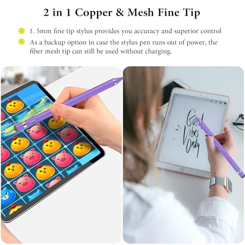 Stylus Pen for Touchscreen, Kenkor Rechargeable Digital Fine Point Active Tablet Pencil, Stylus Pen for iPhone/Switch/Android/Apple iPad Pro/Air/Mini/Samsung/Cellphone/Tablet Drawing & Writing -Purple - color: Purple