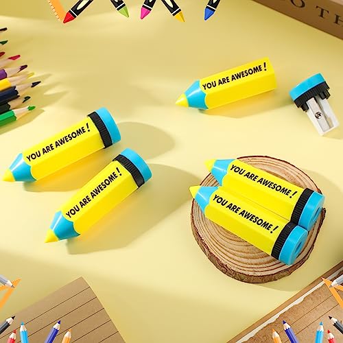 Ctosree 50 Pcs Pencils Shaped Sharpeners Bulk You Are Awesome Manual Colored Portable Sharpener with Lid