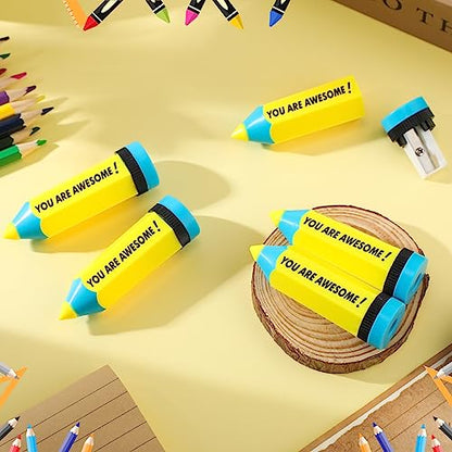 Ctosree 50 Pcs Pencils Shaped Sharpeners Bulk You Are Awesome Manual Colored Portable Sharpener with Lid