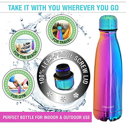 CHILLOUT LIFE 12oz Kids Insulated Stainless Steel Water Bottle, Leak Proof | Small Metal Water Bottle, Keeps Drinks Cold 24H & Hot 12H, Leak-Proof Screw Lid, Perfect for School, Travel & Sports - color: Magic Rainbow