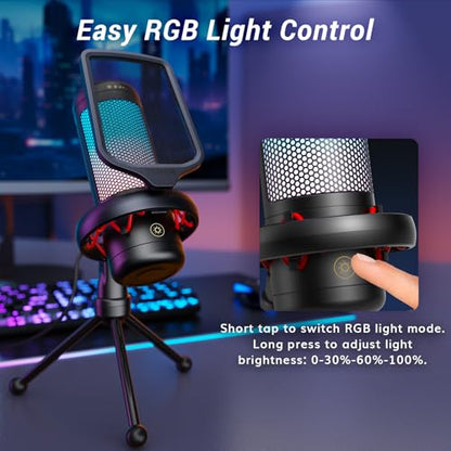 TONOR Gaming Microphone Set, USB Condenser Mic for PC with Stand, Controllable RGB, Quick Mute, Volume Control, for Twitch Streaming, Discord Chatting, 200 cm/78inch Cable, Desktop Stand TC310 - style: RGB Mic with Desktop Stand