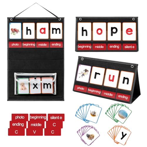 ANSTROUT CVC Word Builder Desktop Pocket Chart with 107 Phonics Flash Cards, Kids Word Builder Games for Learn to Read CVC CVCC CCVC Words, Phonics Learning Tool for Preschool Kindergarten Classroom.