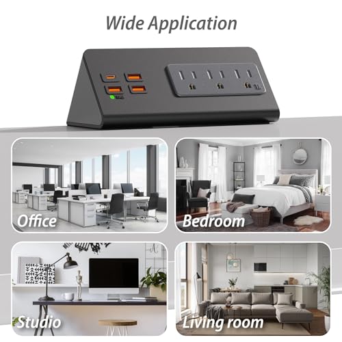 Upgraded,Desk Edge Clamp Mount Power Strips with USB Ports, PD20 W Fast Charging USB-C Port and 3 AC Outlets, Nightstand Charging Station,Office Tabletop Accessories,5.6 Ft Extension Cord